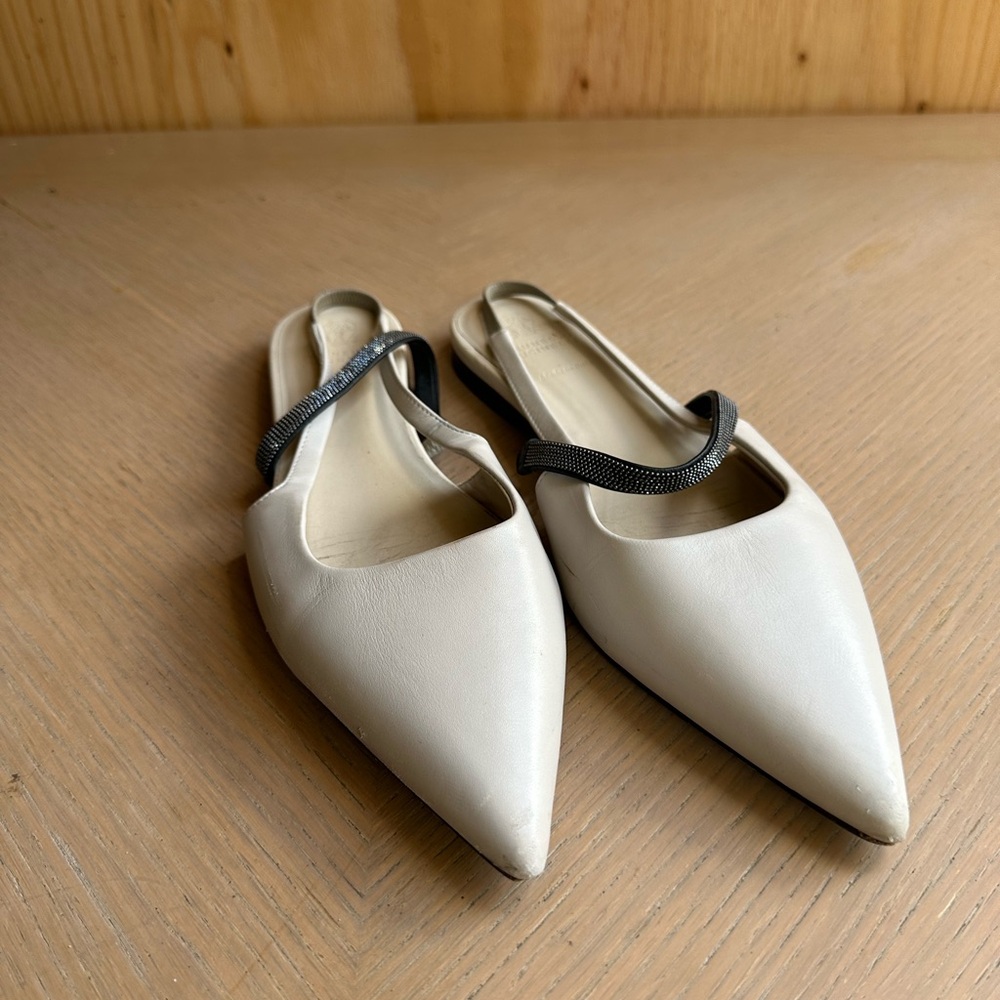 Brunello Cucinelli Cream Slingback Flats